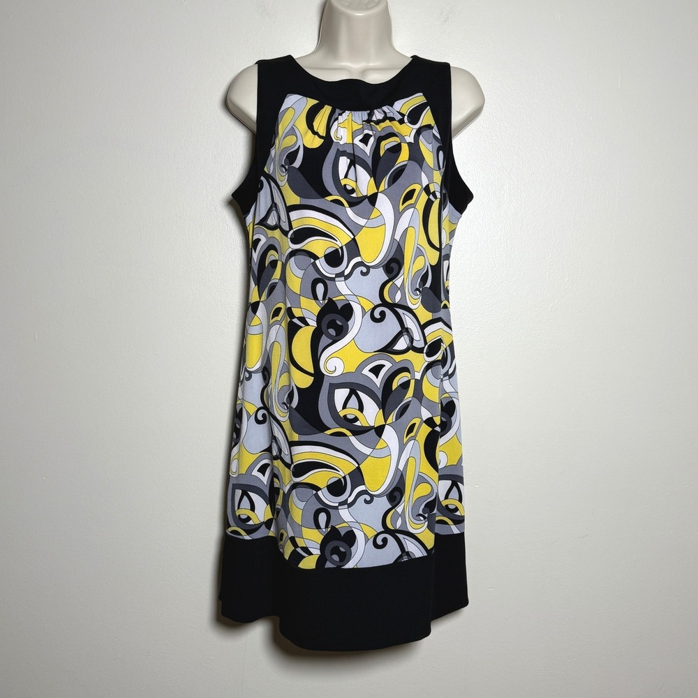 XOXO Womens VTG Mini‎ Dress L Yellow Black Sleeveless Stretch Retro 60s